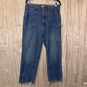 Mother Patch Pocket Private Ankle Fray Jeans Striped On the Right Track Vintage